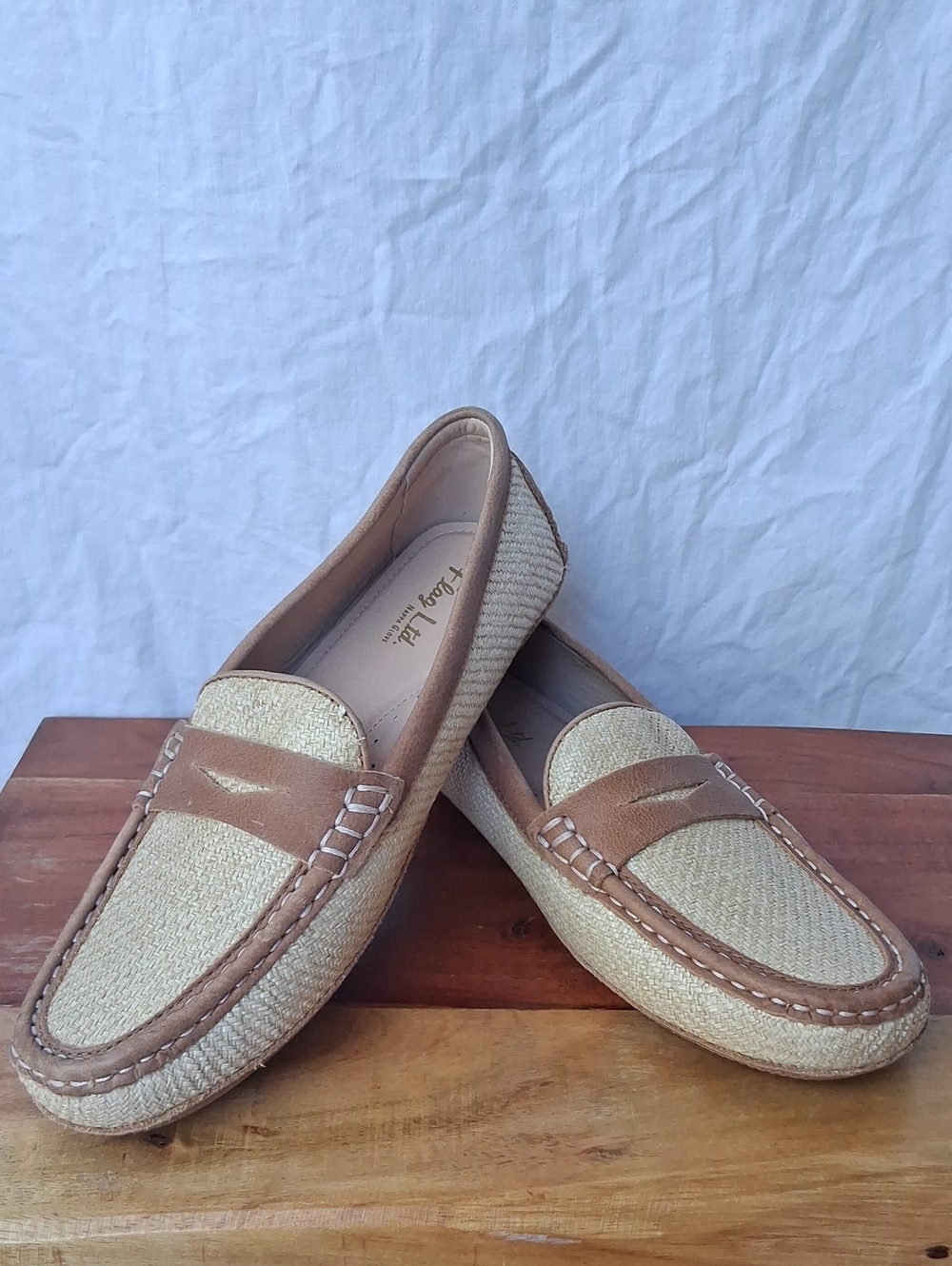 Flag Ltd Tan Raffia Penny Loafers 8.5 Made In Brazil